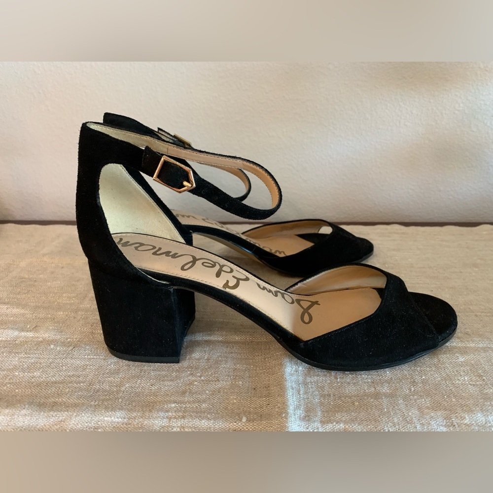 Sam Edelman, women’s strapped heel, size 10, black suede